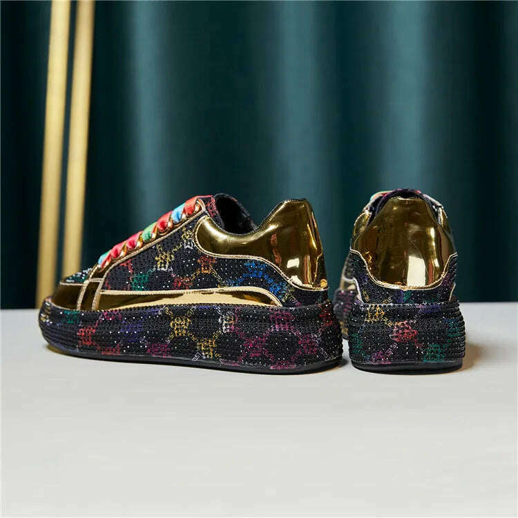 KIMLUD, New Spring Women Sneakers Fashion rhinestones Thick Sole Sports Shoes for Youth School Shoes Crystal Silver Platform Sneakers, KIMLUD Womens Clothes