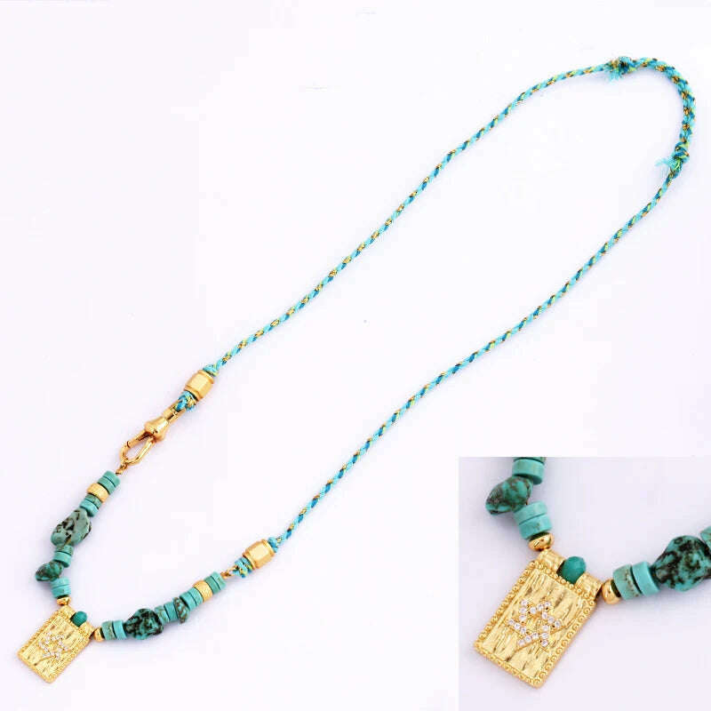 New Style Multi Color Braided Rope Star Moon Heart Hand Eye Charm Necklace,Unique Mix Stone 18K Gold Cotton Cord Jewelry Finding - KIMLUD