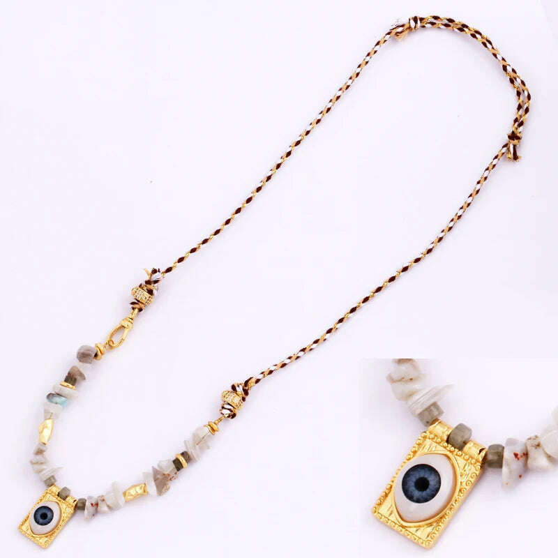 New Style Multi Color Braided Rope Star Moon Heart Hand Eye Charm Necklace,Unique Mix Stone 18K Gold Cotton Cord Jewelry Finding - KIMLUD