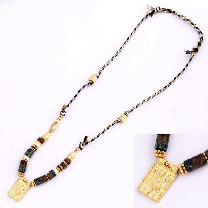 New Style Multi Color Braided Rope Star Moon Heart Hand Eye Charm Necklace,Unique Mix Stone 18K Gold Cotton Cord Jewelry Finding - KIMLUD