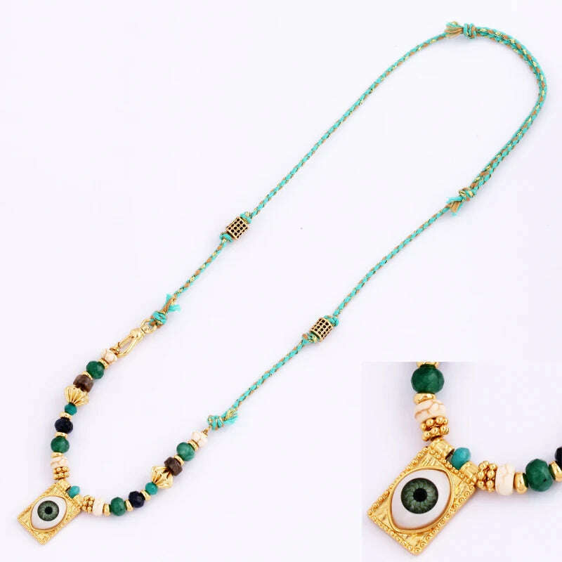 New Style Multi Color Braided Rope Star Moon Heart Hand Eye Charm Necklace,Unique Mix Stone 18K Gold Cotton Cord Jewelry Finding - KIMLUD