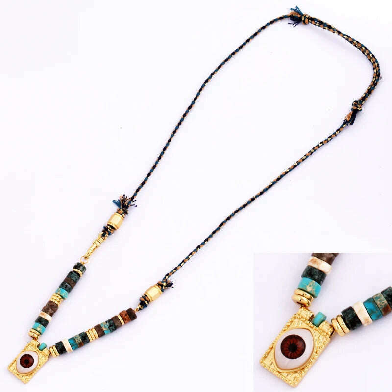 New Style Multi Color Braided Rope Star Moon Heart Hand Eye Charm Necklace,Unique Mix Stone 18K Gold Cotton Cord Jewelry Finding - KIMLUD