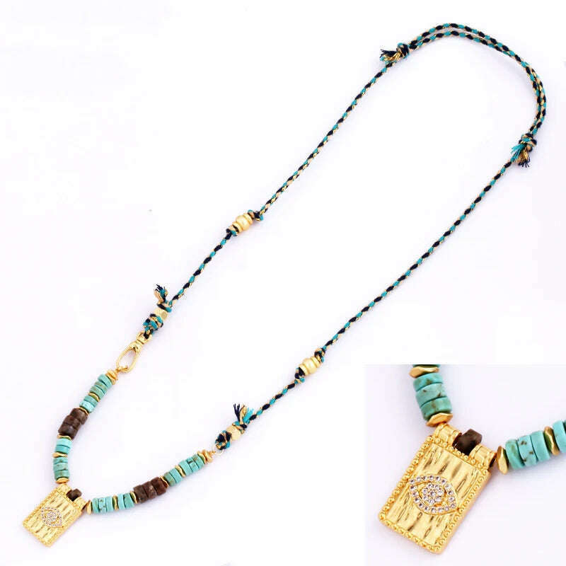 New Style Multi Color Braided Rope Star Moon Heart Hand Eye Charm Necklace,Unique Mix Stone 18K Gold Cotton Cord Jewelry Finding - KIMLUD