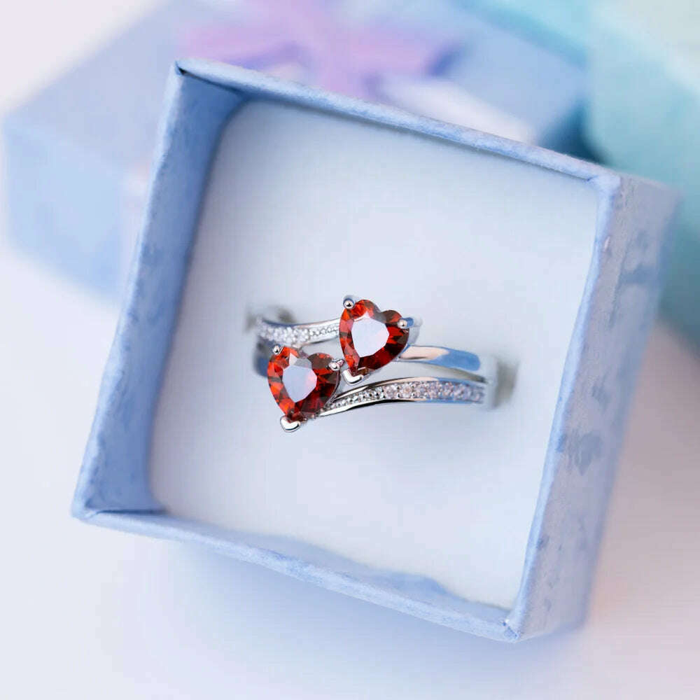 KIMLUD, New Stylish Female Rings Silver-plated Double Heart-Shaped Cubic Zircons Wedding Ring for Women Girls Nice Gift Birthday, KIMLUD Womens Clothes