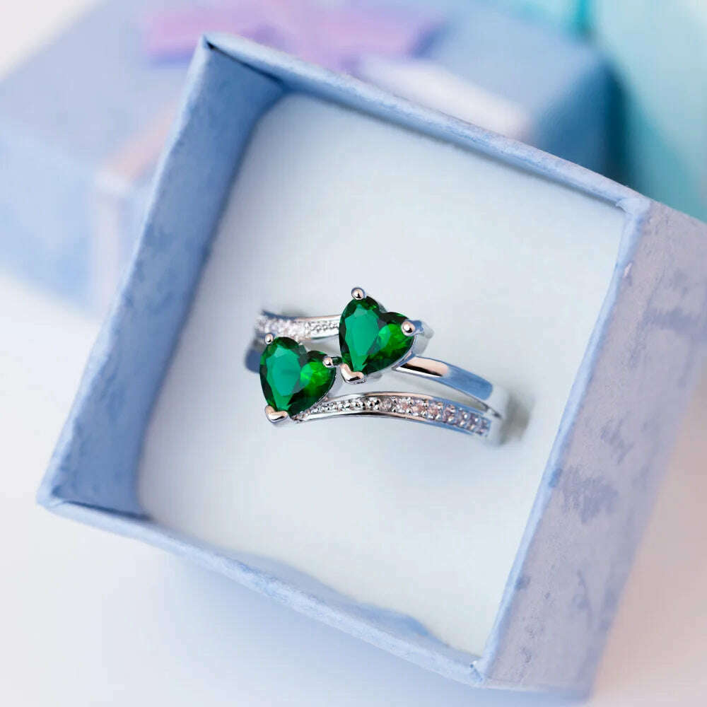 KIMLUD, New Stylish Female Rings Silver-plated Double Heart-Shaped Cubic Zircons Wedding Ring for Women Girls Nice Gift Birthday, KIMLUD Womens Clothes