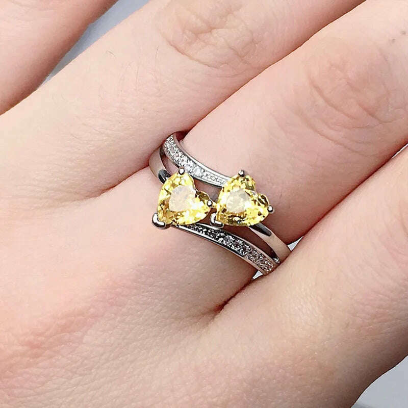 KIMLUD, New Stylish Female Rings Silver-plated Double Heart-Shaped Cubic Zircons Wedding Ring for Women Girls Nice Gift Birthday, B1211 / 6, KIMLUD APPAREL - Womens Clothes