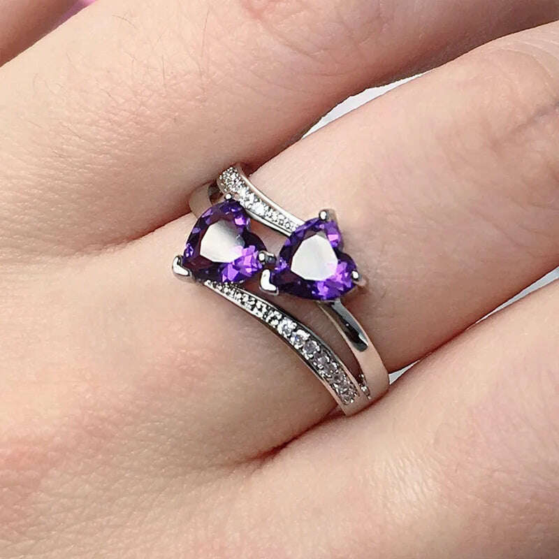 KIMLUD, New Stylish Female Rings Silver-plated Double Heart-Shaped Cubic Zircons Wedding Ring for Women Girls Nice Gift Birthday, B2617 / 6, KIMLUD APPAREL - Womens Clothes