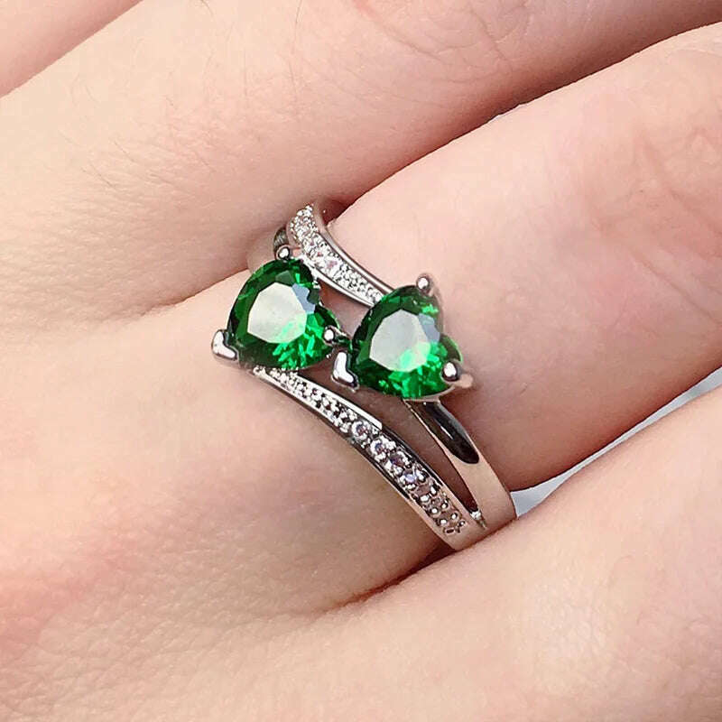KIMLUD, New Stylish Female Rings Silver-plated Double Heart-Shaped Cubic Zircons Wedding Ring for Women Girls Nice Gift Birthday, B1209 / 6, KIMLUD APPAREL - Womens Clothes
