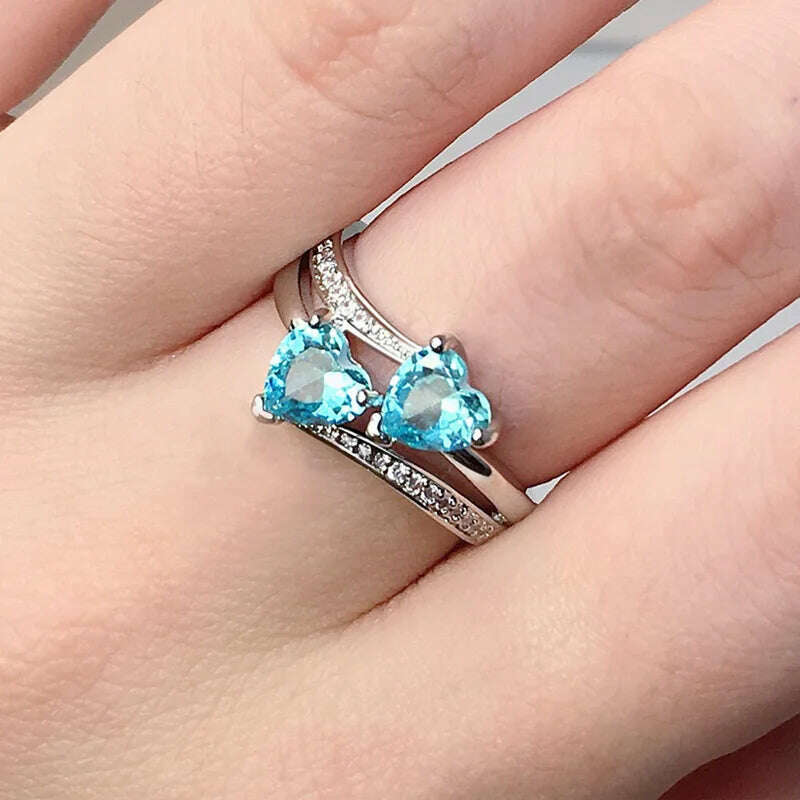 KIMLUD, New Stylish Female Rings Silver-plated Double Heart-Shaped Cubic Zircons Wedding Ring for Women Girls Nice Gift Birthday, B2705 / 6, KIMLUD APPAREL - Womens Clothes