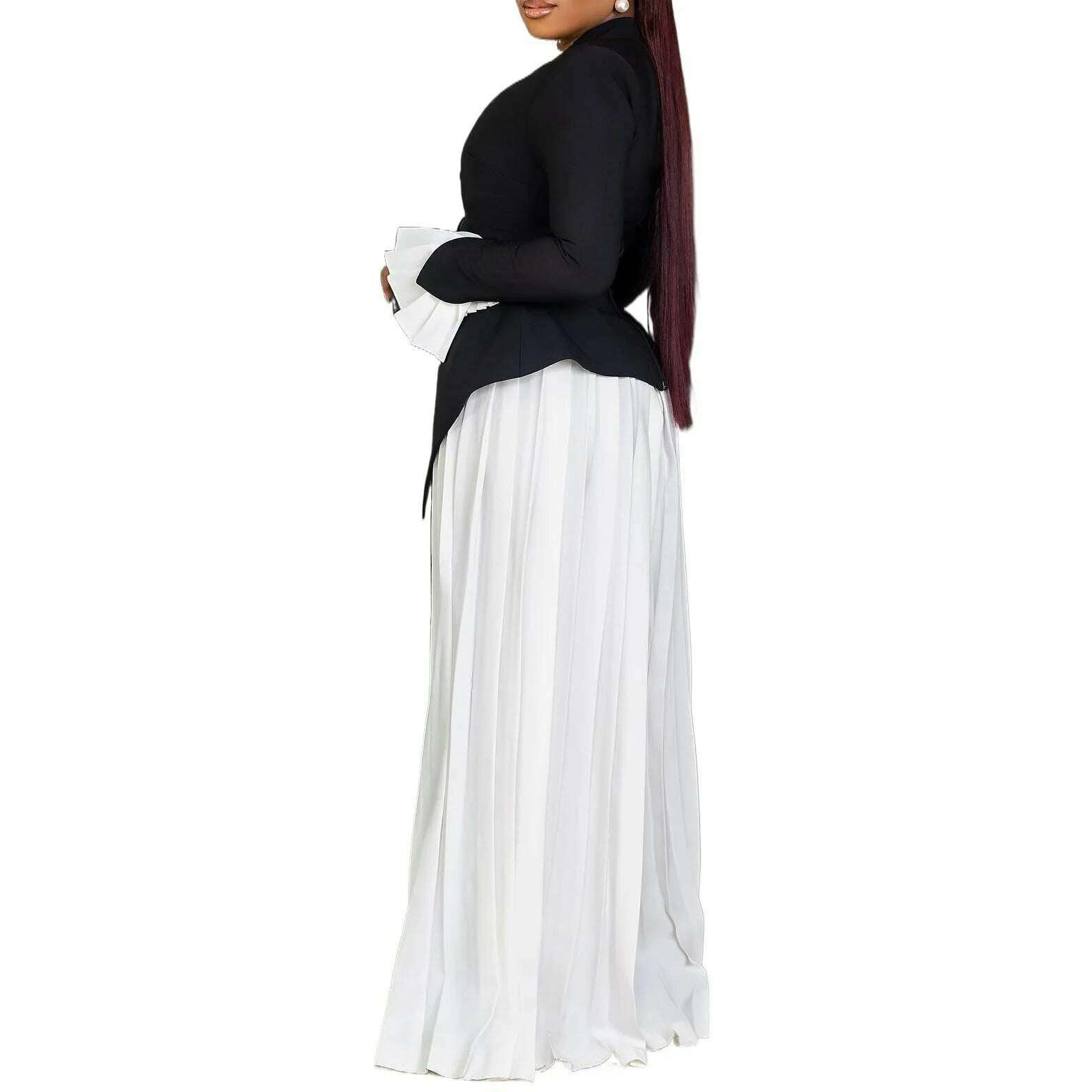 New Stylish Flared Sleeve Top Pleated Wide-leg Pants Two-piece African Suit - KIMLUD