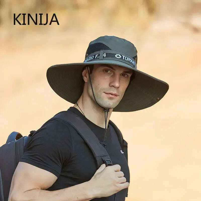 KIMLUD, New Summer Men Outdoor Climbing Fishing CapTourism Dual Purpose Men Large Brim Sun Fisherman Hat Bucket Hat Sun Protection Cap, KIMLUD Womens Clothes