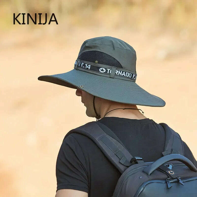 KIMLUD, New Summer Men Outdoor Climbing Fishing CapTourism Dual Purpose Men Large Brim Sun Fisherman Hat Bucket Hat Sun Protection Cap, KIMLUD Womens Clothes