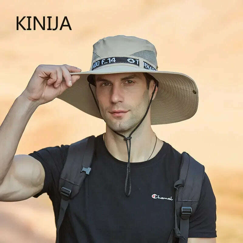 KIMLUD, New Summer Men Outdoor Climbing Fishing CapTourism Dual Purpose Men Large Brim Sun Fisherman Hat Bucket Hat Sun Protection Cap, KIMLUD Womens Clothes