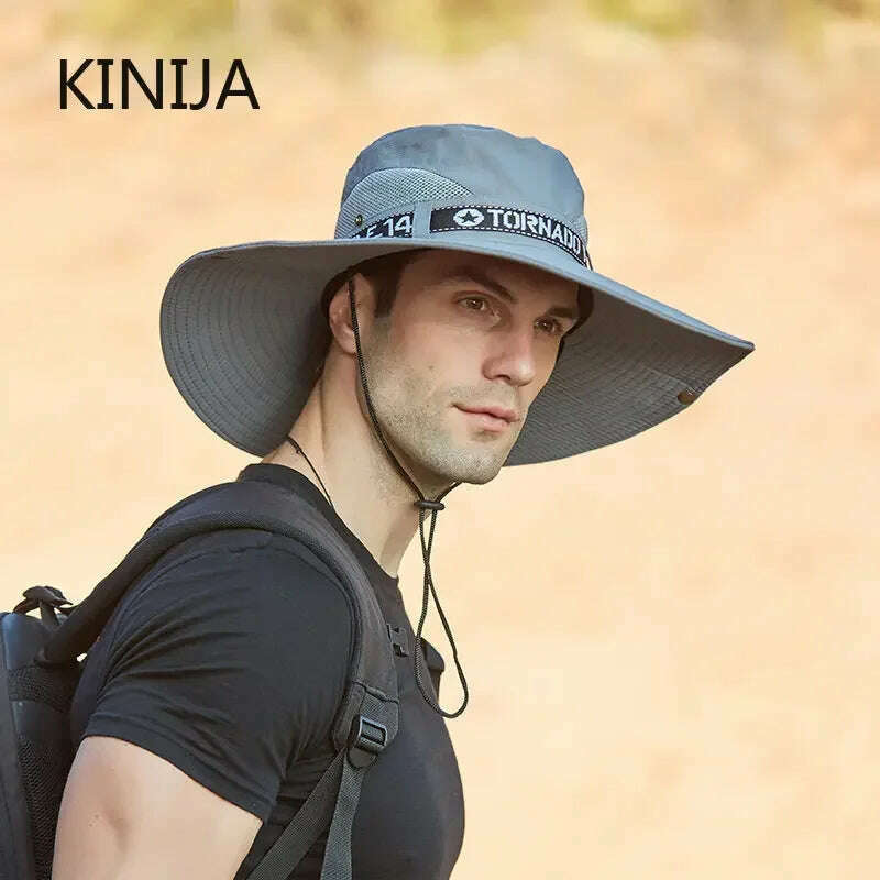 KIMLUD, New Summer Men Outdoor Climbing Fishing CapTourism Dual Purpose Men Large Brim Sun Fisherman Hat Bucket Hat Sun Protection Cap, KIMLUD Womens Clothes