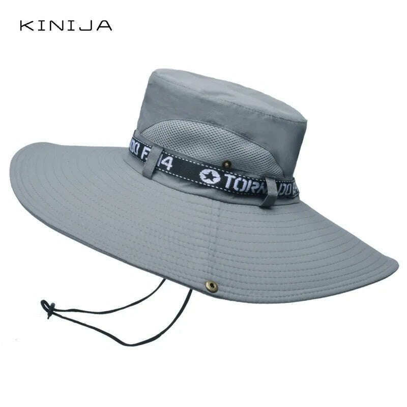 KIMLUD, New Summer Men Outdoor Climbing Fishing CapTourism Dual Purpose Men Large Brim Sun Fisherman Hat Bucket Hat Sun Protection Cap, light grey / One Size, KIMLUD APPAREL - Womens Clothes