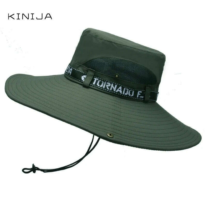 KIMLUD, New Summer Men Outdoor Climbing Fishing CapTourism Dual Purpose Men Large Brim Sun Fisherman Hat Bucket Hat Sun Protection Cap, military green / One Size, KIMLUD APPAREL - Womens Clothes