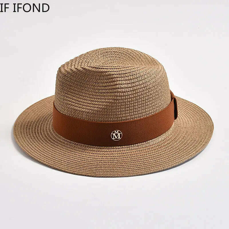 New Summer Straw Hats for Women Men Panama Travel Beach Sun Hat Ribbon Decoration Elegant Luxury Jazz Hat - KIMLUD