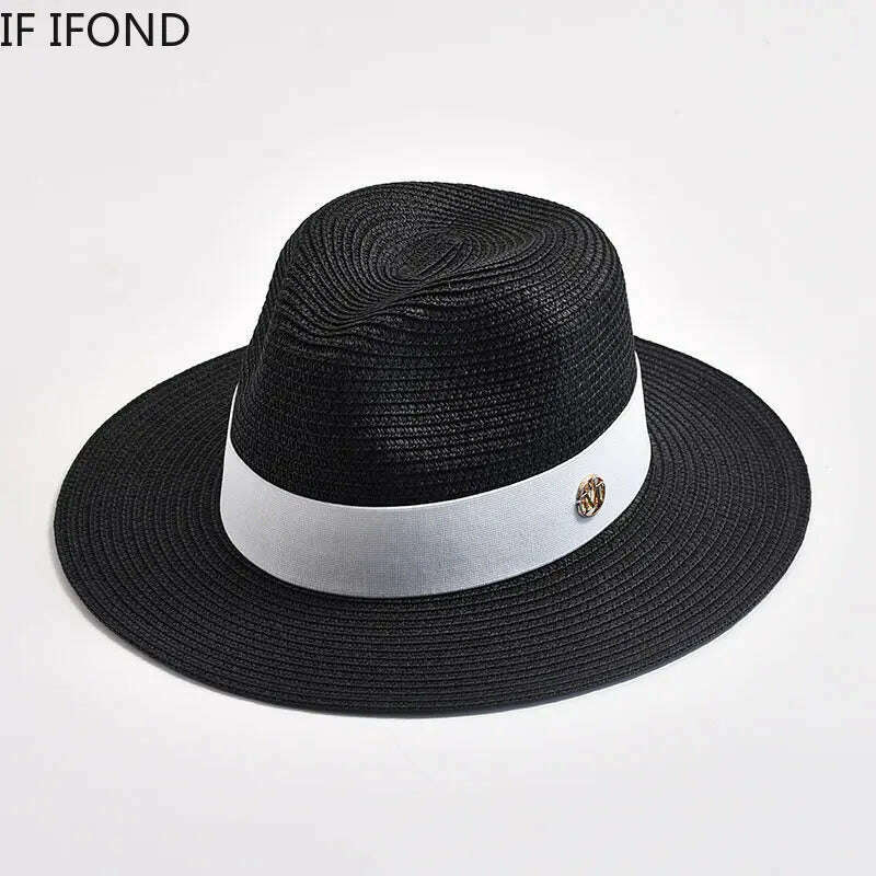 New Summer Straw Hats for Women Men Panama Travel Beach Sun Hat Ribbon Decoration Elegant Luxury Jazz Hat - KIMLUD
