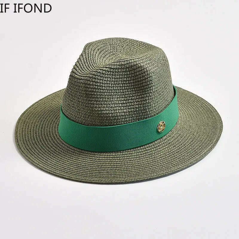 New Summer Straw Hats for Women Men Panama Travel Beach Sun Hat Ribbon Decoration Elegant Luxury Jazz Hat - KIMLUD