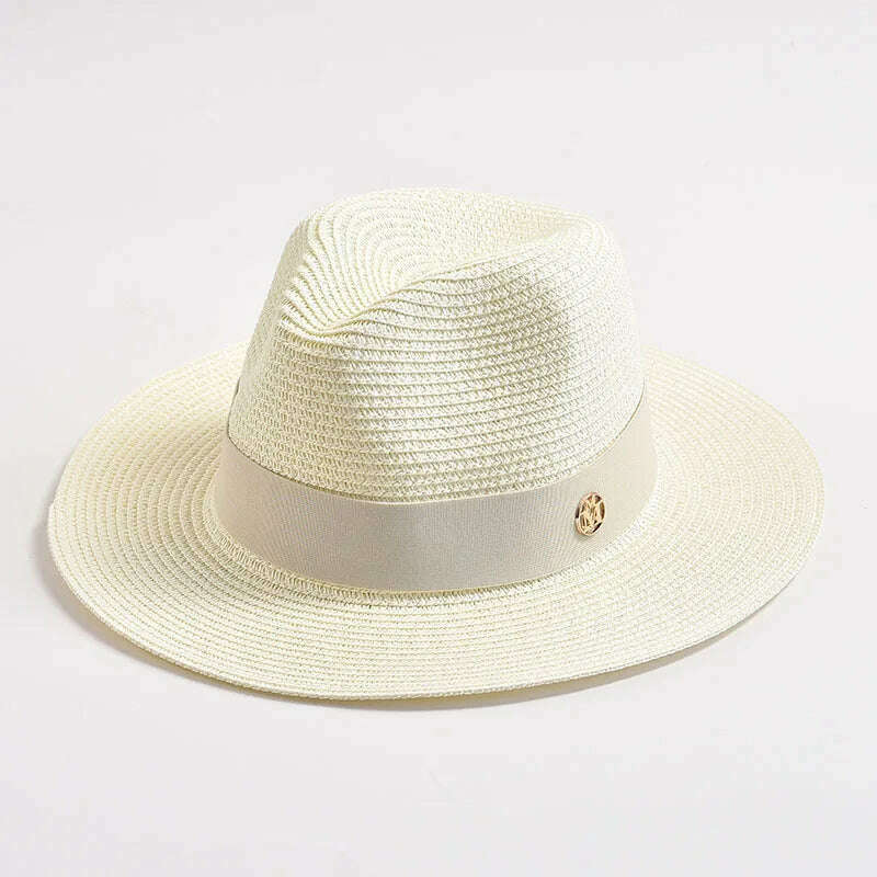 New Summer Straw Hats for Women Men Panama Travel Beach Sun Hat Ribbon Decoration Elegant Luxury Jazz Hat - KIMLUD