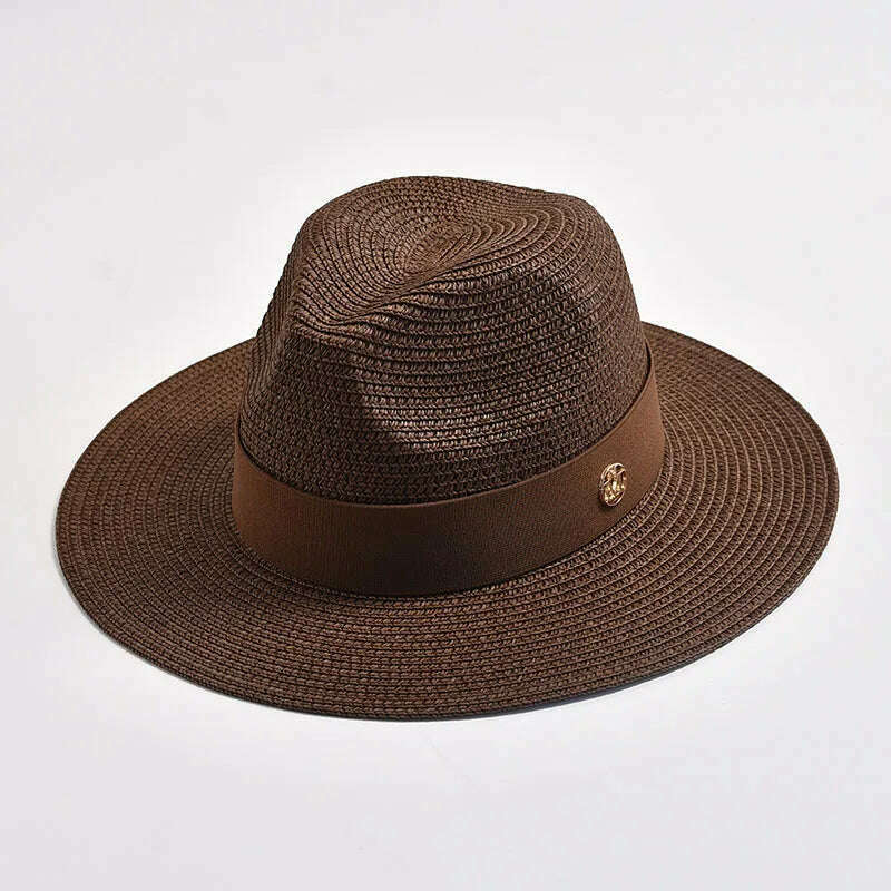 New Summer Straw Hats for Women Men Panama Travel Beach Sun Hat Ribbon Decoration Elegant Luxury Jazz Hat - KIMLUD