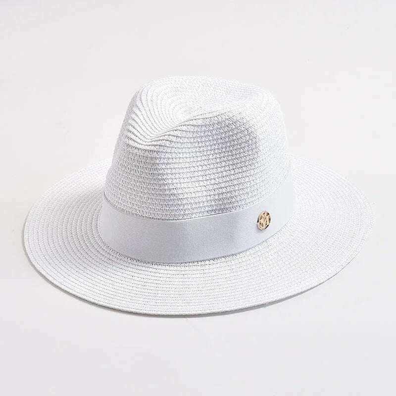 New Summer Straw Hats for Women Men Panama Travel Beach Sun Hat Ribbon Decoration Elegant Luxury Jazz Hat - KIMLUD