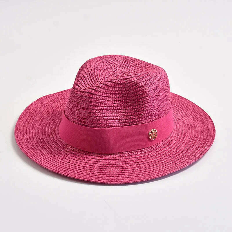 New Summer Straw Hats for Women Men Panama Travel Beach Sun Hat Ribbon Decoration Elegant Luxury Jazz Hat - KIMLUD