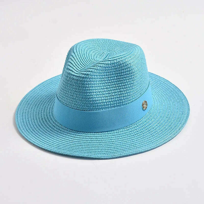 New Summer Straw Hats for Women Men Panama Travel Beach Sun Hat Ribbon Decoration Elegant Luxury Jazz Hat - KIMLUD