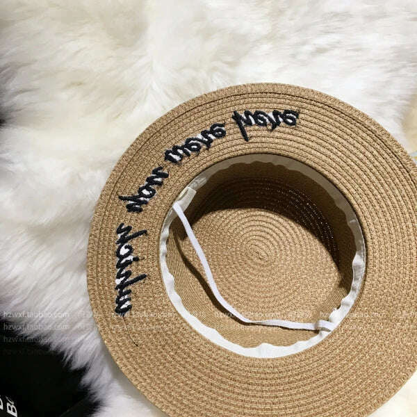 KIMLUD, New Summer Sun Hats Women Fashion Girl Straw Hat Ribbon Bow Beach Hat Casual Straw Flat Top Panama Hat Bone Feminino, KIMLUD Womens Clothes