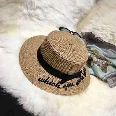 KIMLUD, New Summer Sun Hats Women Fashion Girl Straw Hat Ribbon Bow Beach Hat Casual Straw Flat Top Panama Hat Bone Feminino, 02, KIMLUD APPAREL - Womens Clothes