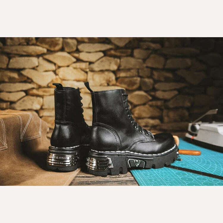 KIMLUD, New Thick Bottom Ankle Boots Fashion Boots Men Genuine Leather Motorcycle Boots Military Combat Boots Basic Boots Fashions Women, KIMLUD Womens Clothes