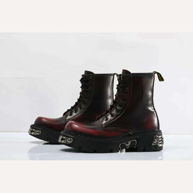 KIMLUD, New Thick Bottom Ankle Boots Fashion Boots Men Genuine Leather Motorcycle Boots Military Combat Boots Basic Boots Fashions Women, KIMLUD Womens Clothes