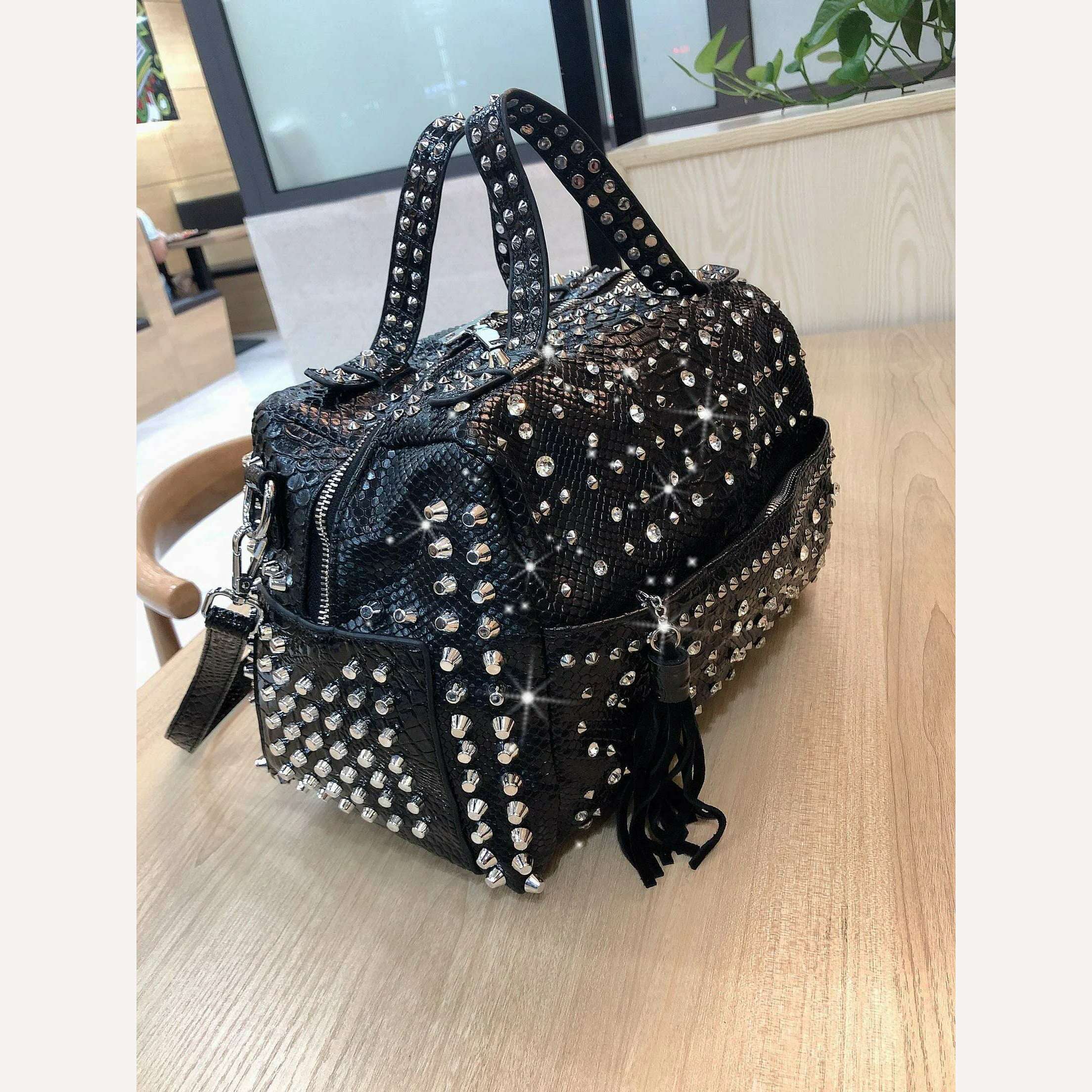 New trend handbags personality fashion retro leopard rhinestone handbag rivet shoulder bag ladies casual handbag Messenger bag - KIMLUD