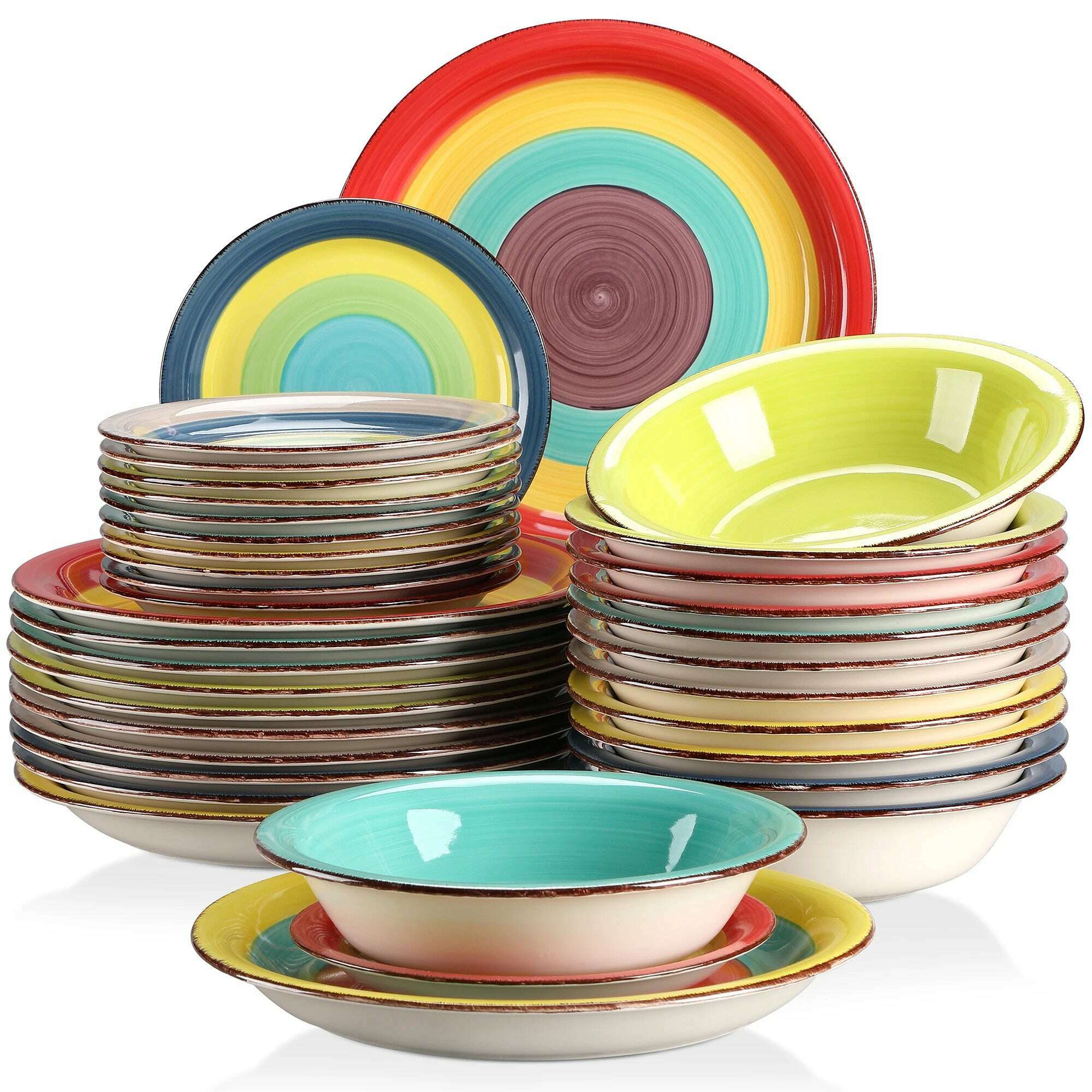 New Vancasso Arco 18-Piece Ceramic Tableware Set Handpainted Spiral and Alternately Colourful Pattern Stoneware Dinner Set for 6 - KIMLUD