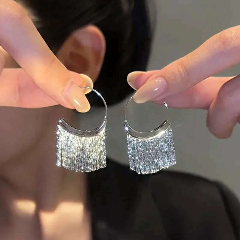 New Version 925 Silver Dense Snake Bone Tassel Earrings Women's Simple Golden Silver Color Earrings Party Jewelry Beautiful Gift - KIMLUD