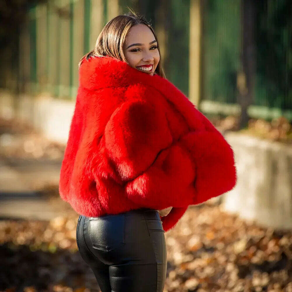 KIMLUD, New Winter Real Fox Fur Short Coat Women Fashion Solid Full Pelt Warm Jacket Female Natural Fox Fur Shawl Collar Thick Overcoats, KIMLUD Womens Clothes