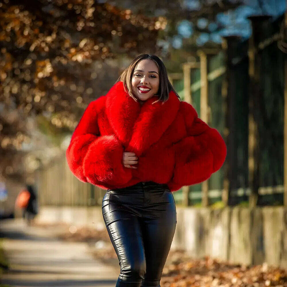 KIMLUD, New Winter Real Fox Fur Short Coat Women Fashion Solid Full Pelt Warm Jacket Female Natural Fox Fur Shawl Collar Thick Overcoats, KIMLUD Womens Clothes