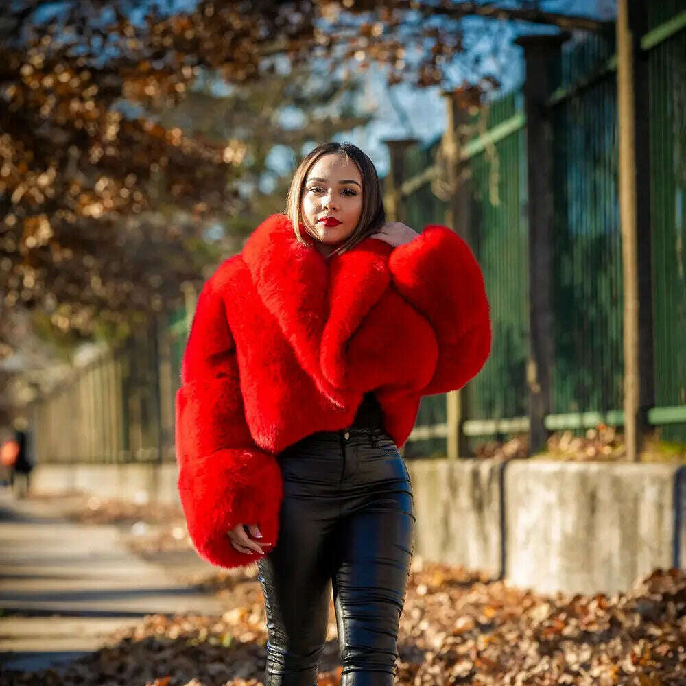 KIMLUD, New Winter Real Fox Fur Short Coat Women Fashion Solid Full Pelt Warm Jacket Female Natural Fox Fur Shawl Collar Thick Overcoats, KIMLUD Womens Clothes