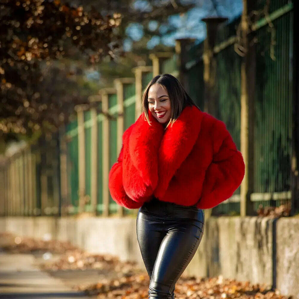 KIMLUD, New Winter Real Fox Fur Short Coat Women Fashion Solid Full Pelt Warm Jacket Female Natural Fox Fur Shawl Collar Thick Overcoats, KIMLUD Womens Clothes