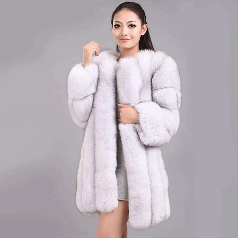 KIMLUD, NEW Winter Woman Fluffy Faux Fur Coat Qualified Thick Imitated Fox Fur Overcoat Female Warm Outwear, KIMLUD Womens Clothes