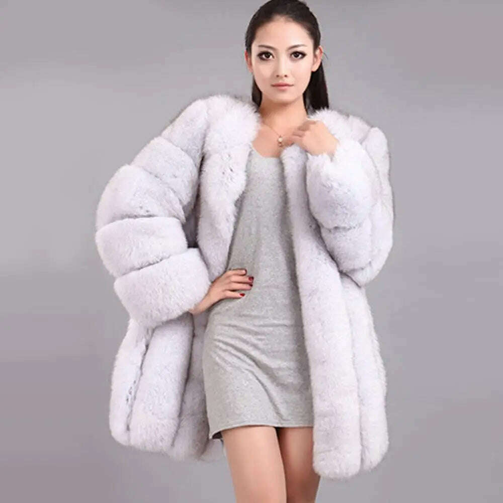 KIMLUD, NEW Winter Woman Fluffy Faux Fur Coat Qualified Thick Imitated Fox Fur Overcoat Female Warm Outwear, KIMLUD Womens Clothes