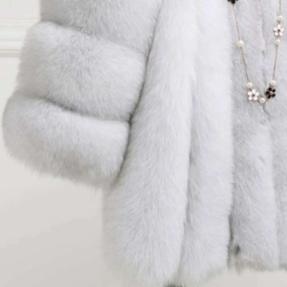 KIMLUD, NEW Winter Woman Fluffy Faux Fur Coat Qualified Thick Imitated Fox Fur Overcoat Female Warm Outwear, KIMLUD Womens Clothes