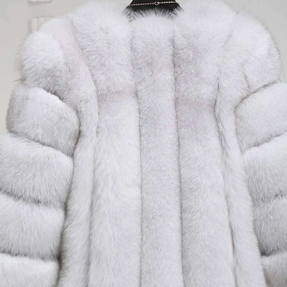 KIMLUD, NEW Winter Woman Fluffy Faux Fur Coat Qualified Thick Imitated Fox Fur Overcoat Female Warm Outwear, KIMLUD Womens Clothes