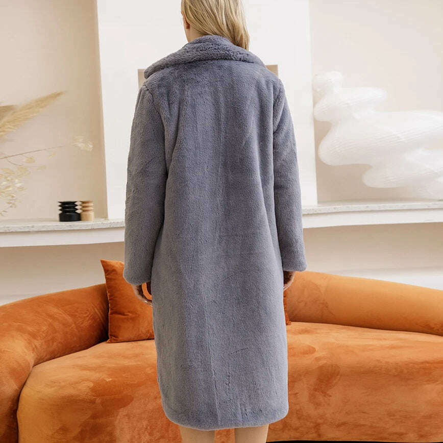 New Women Autumn Winter Furry Warm Fur Outerwear Fashion Loose Faux Fur Rabbit Long Jacket Casual Thickened Fur Coat - KIMLUD