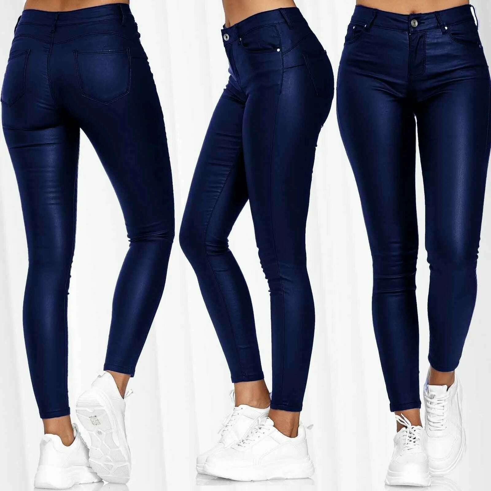 KIMLUD, New Women PU Leather Pants High Waist Skinny Push Up Leggings Elastic Trousers Spandex Jeggings Streetwear S-2XL, Blue / S, KIMLUD APPAREL - Womens Clothes
