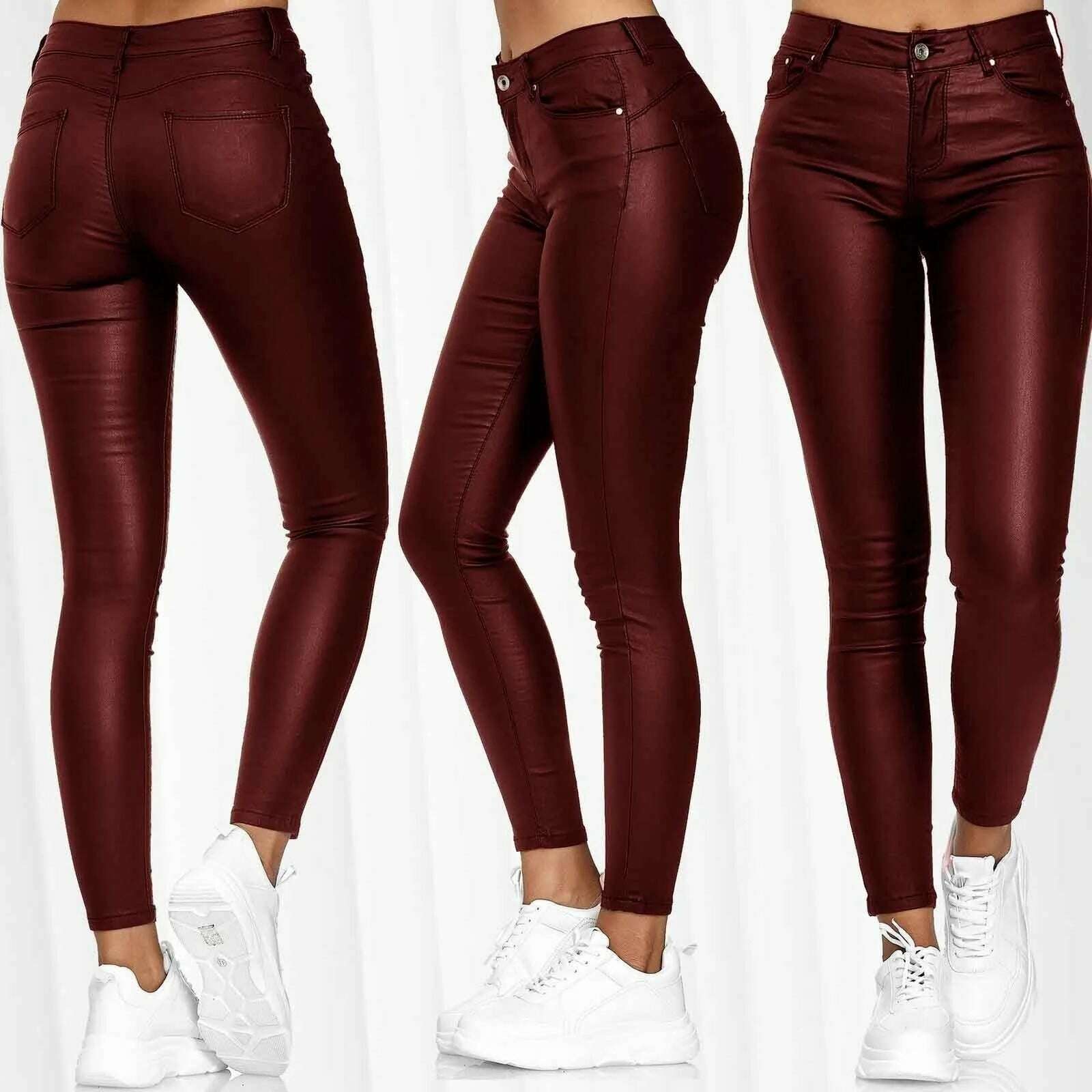 KIMLUD, New Women PU Leather Pants High Waist Skinny Push Up Leggings Elastic Trousers Spandex Jeggings Streetwear S-2XL, Red / S, KIMLUD APPAREL - Womens Clothes