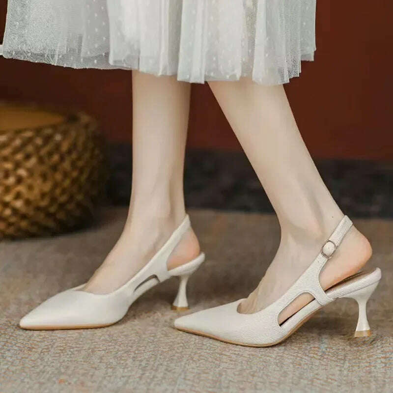 KIMLUD, New Women Pumps Pointed Toe Sandals Slip on High Heels Sandal Black Sexy Heels Slingbacks Office Lady Shoes Wedding Summer 1422, KIMLUD Womens Clothes