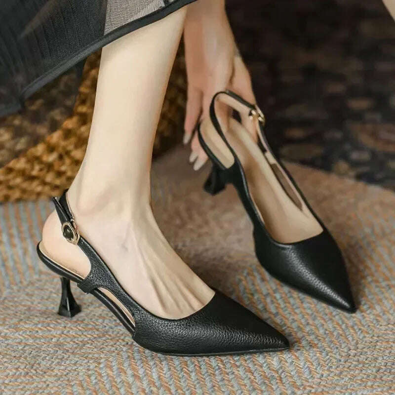 KIMLUD, New Women Pumps Pointed Toe Sandals Slip on High Heels Sandal Black Sexy Heels Slingbacks Office Lady Shoes Wedding Summer 1422, KIMLUD Womens Clothes