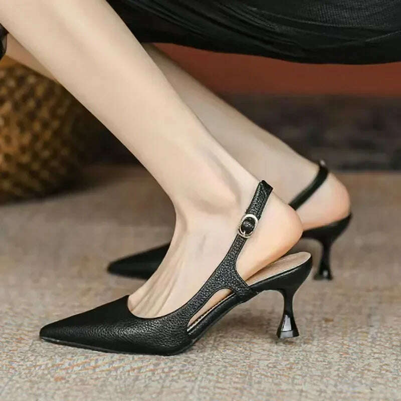 KIMLUD, New Women Pumps Pointed Toe Sandals Slip on High Heels Sandal Black Sexy Heels Slingbacks Office Lady Shoes Wedding Summer 1422, black / 35, KIMLUD APPAREL - Womens Clothes