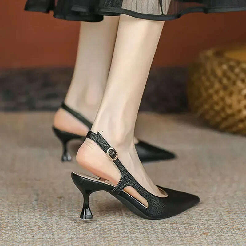 KIMLUD, New Women Pumps Pointed Toe Sandals Slip on High Heels Sandal Black Sexy Heels Slingbacks Office Lady Shoes Wedding Summer 1422, KIMLUD Womens Clothes